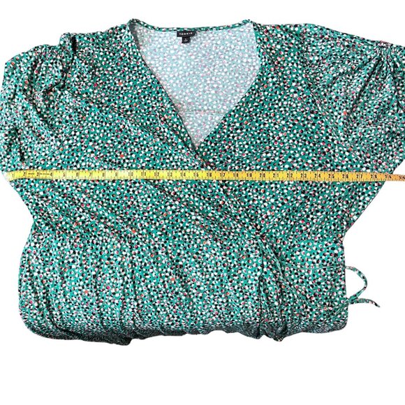 Torrid Wrap Dress NWT Size 5X Green Knit Pebble Print Puff Sleeve Ruffle Hem - Picture 15 of 16